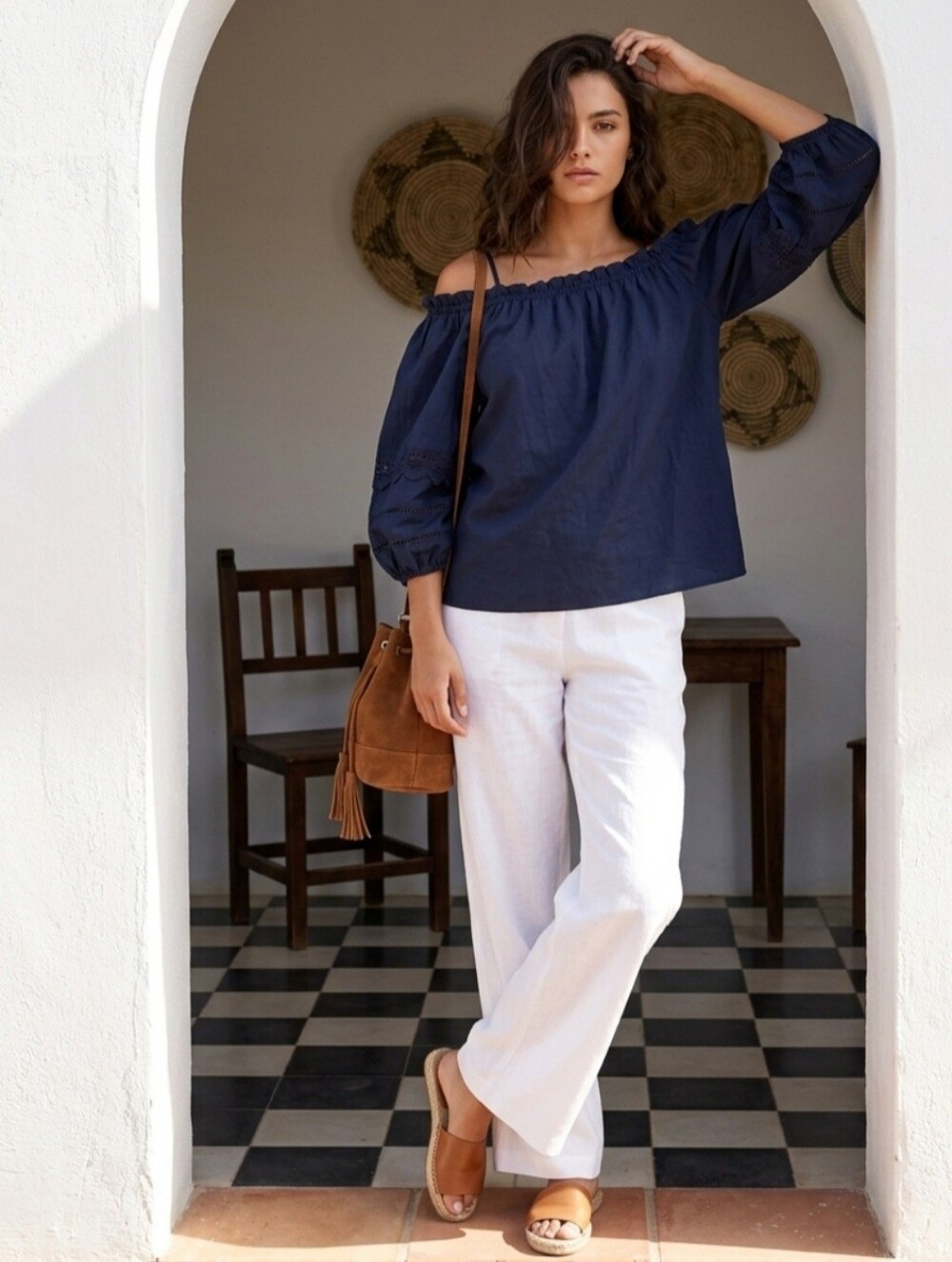 Soprano Navy Off Shoulder Top Sizw S